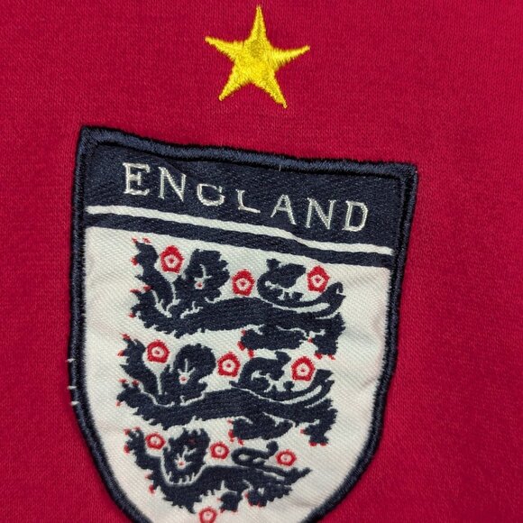 2000s Vintage Umbro England Mens Football Team Red Crewneck Star Distressed S/M - Picture 9 of 10
